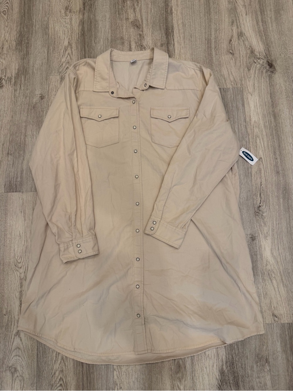 Old Navy NWT XXL Cream Pearl Snap Western Shirt Dress Oversized